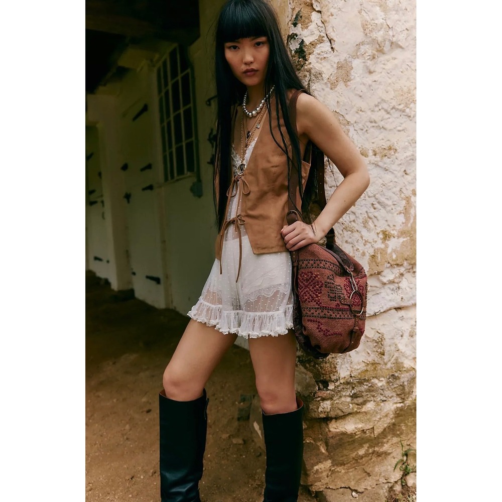 Free People We The Free Talia Bag – Distressed Brown Boho Jute & Leather Hobo - Picture 2 of 11